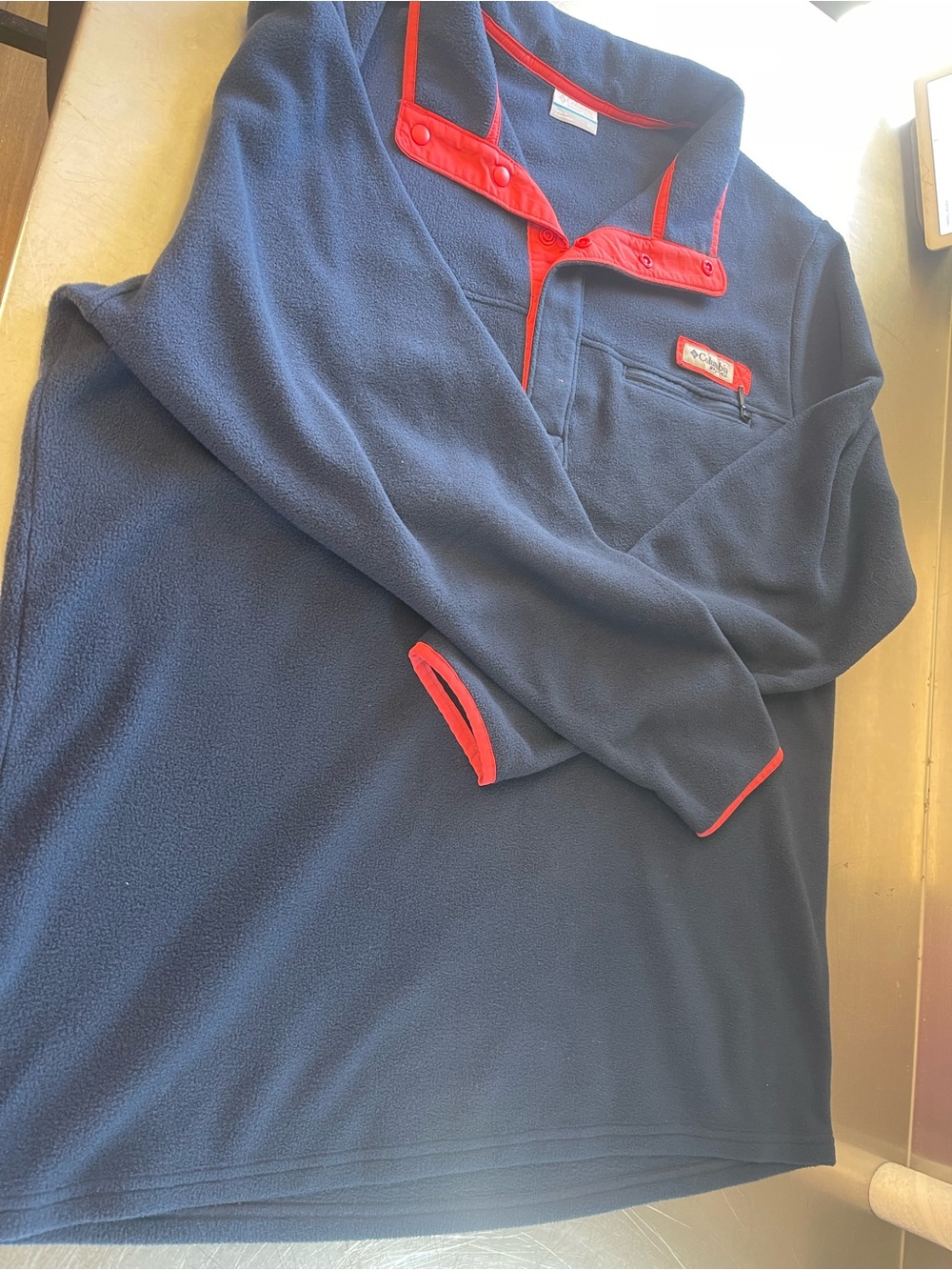 Columbia Men’s Navy Fleece Pullover with Red Trim